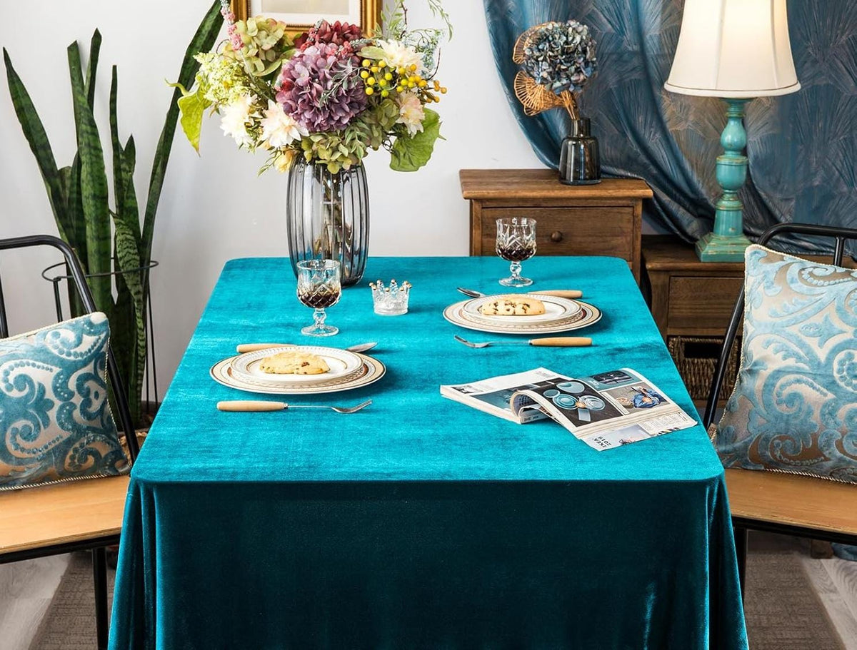Rectangular Stretch Velvet Tablecloth - TEAL -  Luxurious Table Cover Beautiful for Weddings, Parties, Baby Showers and Events. Choose Size