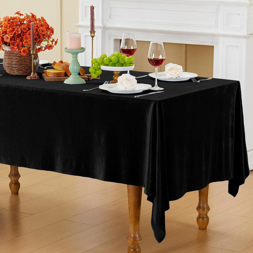 Rectangular Stretch Velvet Tablecloth - BLACK -  Luxurious Table Cover Beautiful for Weddings, Parties, Baby Showers and Events. Choose Size