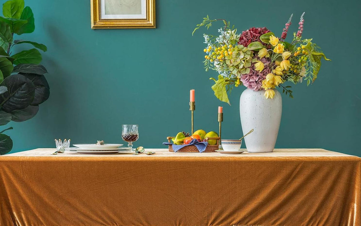 Rectangular Stretch Velvet Tablecloth - GOLD -  Luxurious Table Cover Beautiful for Weddings, Parties, Baby Showers and Events. Choose Size