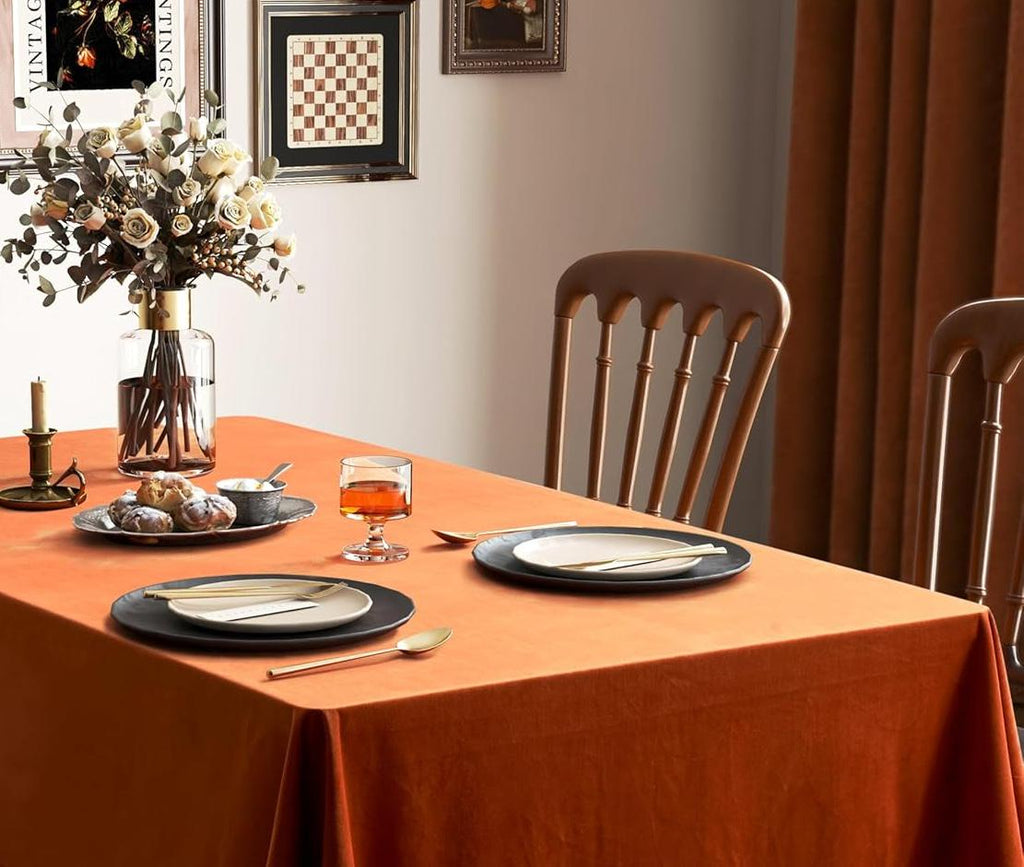 Rectangular Stretch Velvet Tablecloth - RUST -  Luxurious Table Cover Beautiful for Weddings, Parties, Baby Showers and Events. Choose Size