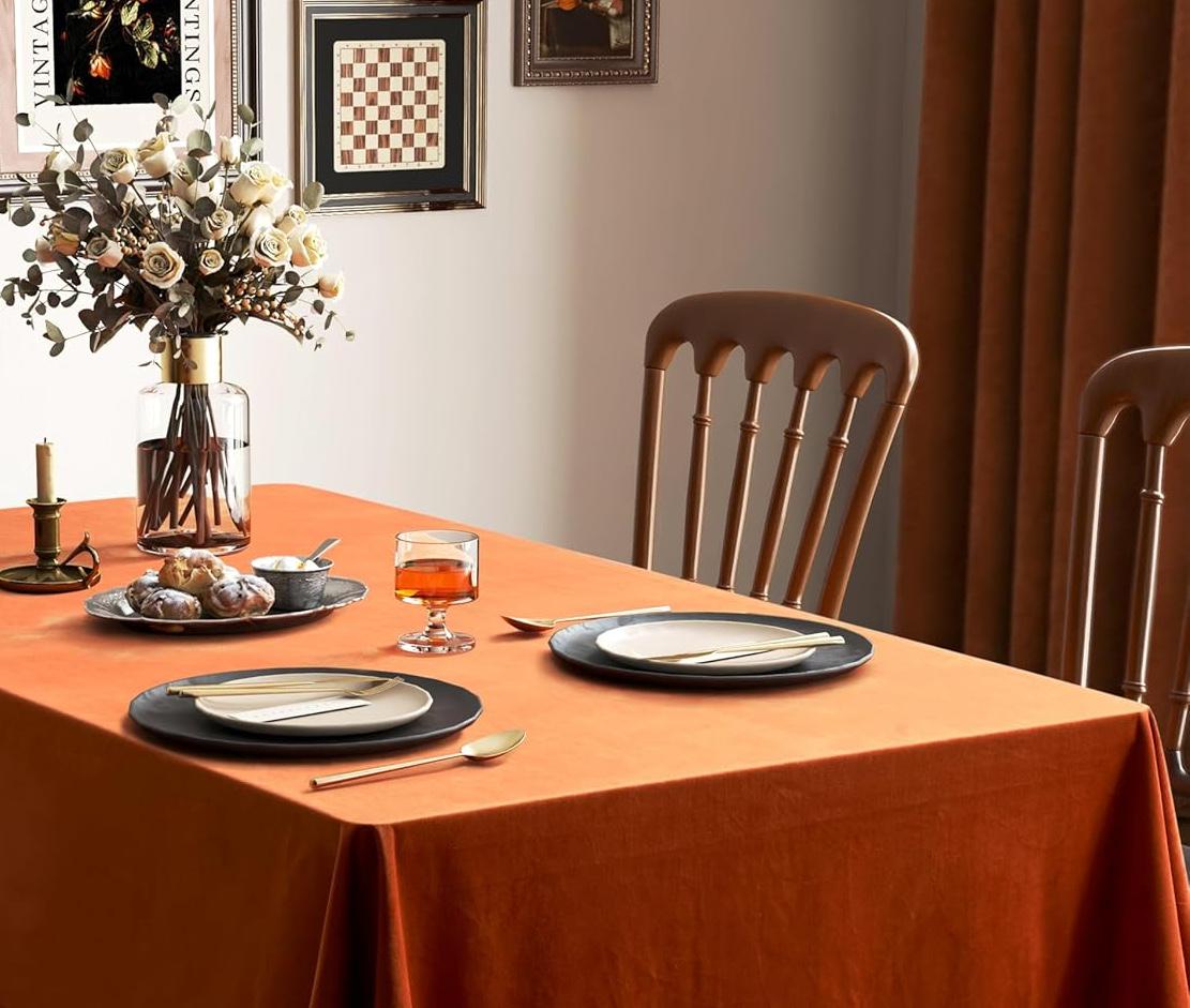 Rectangular Stretch Velvet Tablecloth - RUST -  Luxurious Table Cover Beautiful for Weddings, Parties, Baby Showers and Events. Choose Size