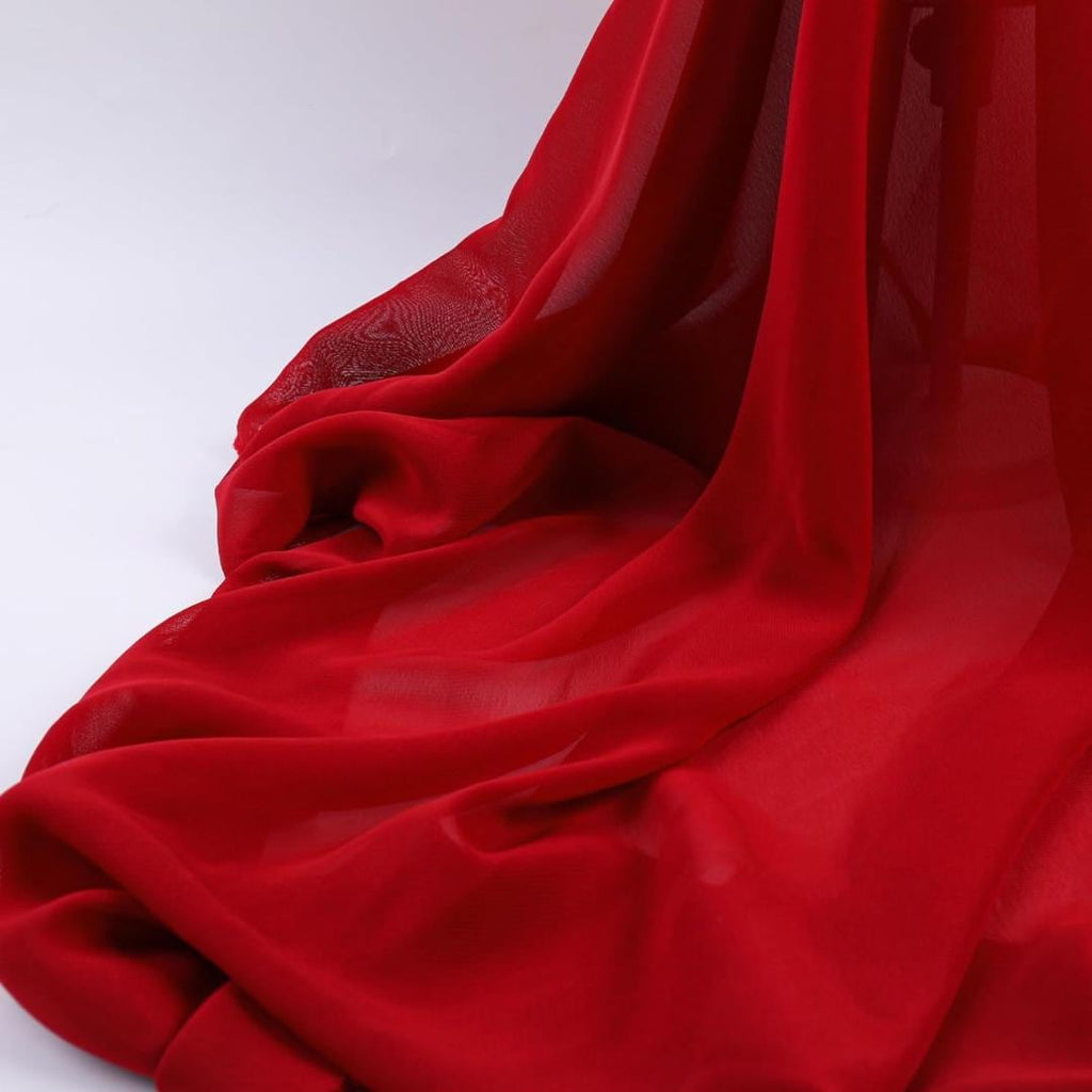 CHIFFON FABRIC - DKRED - Polyester Soft Light Weight, Sheer, See Through Chiffon Fabric Sold By The Yard.