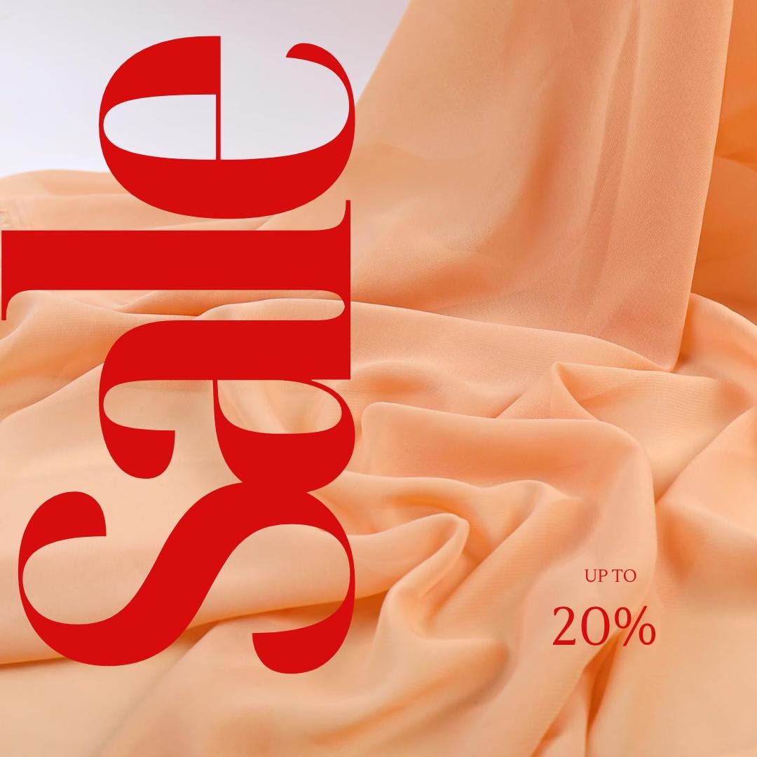 CHIFFON FABRIC - PEACH - Polyester Soft Light Weight, Sheer, See Through Chiffon Fabric Sold By The Yard.