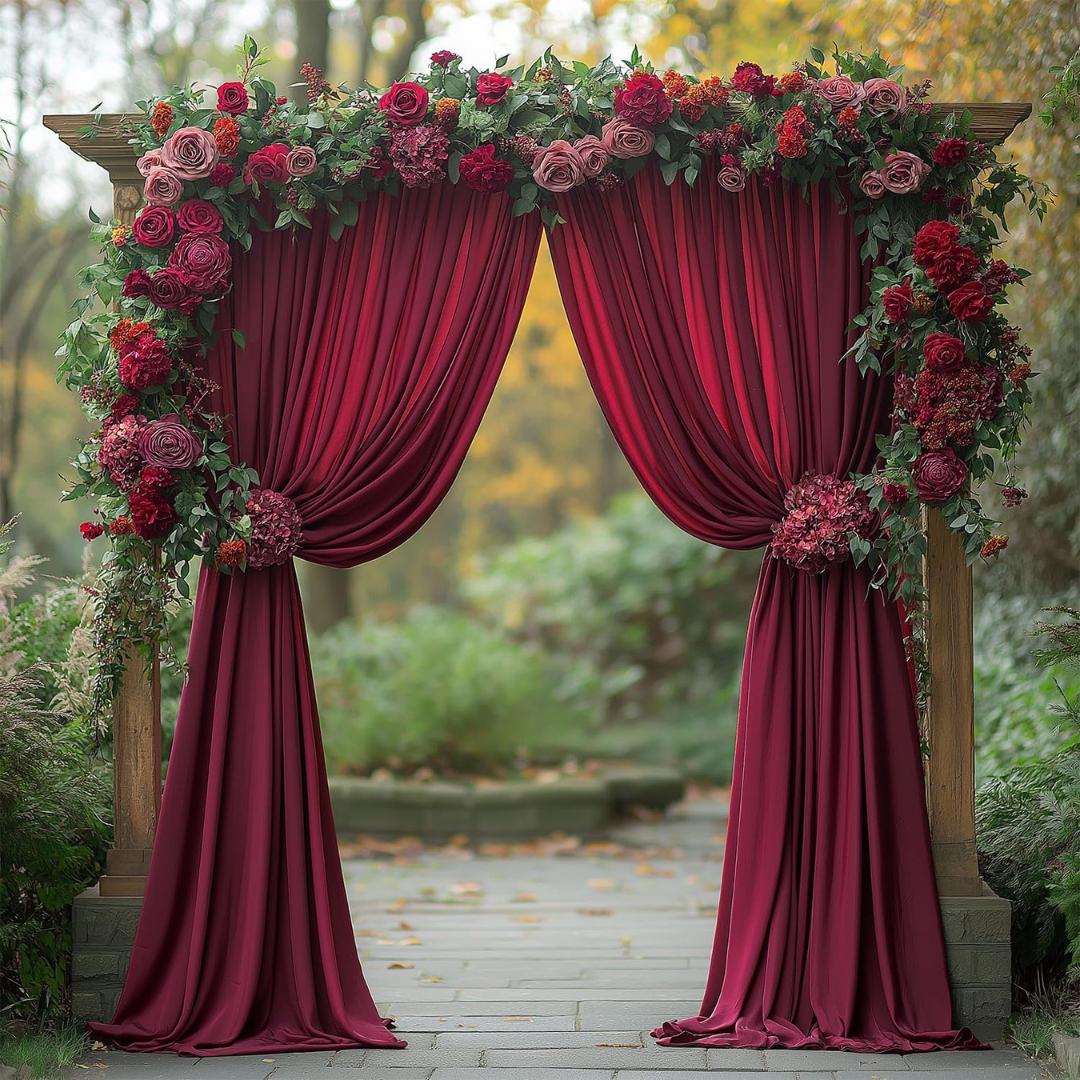 10Ftx10Ft - BURGUNDY - Wrinkle Free Backdrop Curtains for Parties  - 2 Panels 5x10ft Interlock Backdrop for Weddings Birthday Party Curtains
