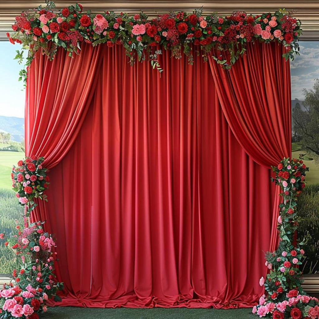 10Ftx10Ft - RED - Wrinkle Free Backdrop Curtains for Parties  - 2 Panels 5x10ft Interlock Backdrop for Weddings Birthday Party Curtains
