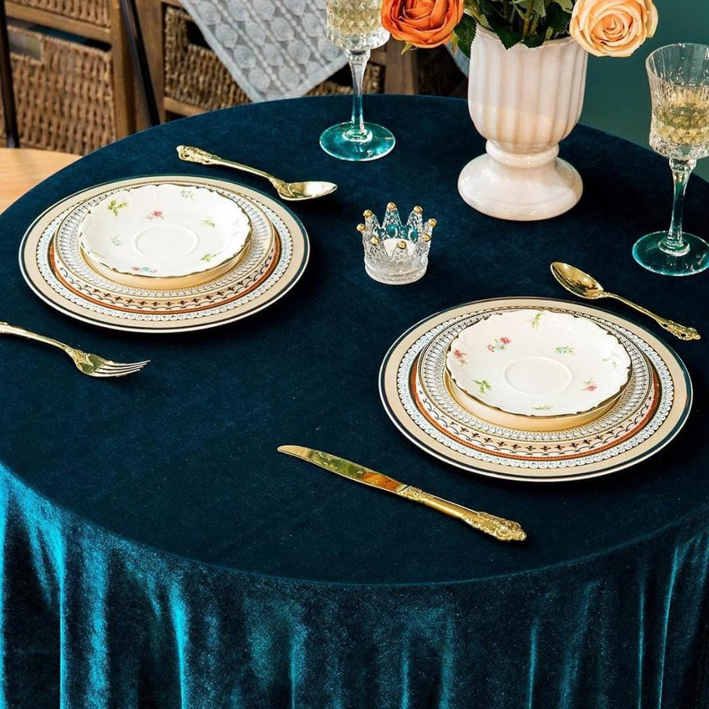 Round Luxurious Stretch Velvet Tablecloth - TEAL - Washable Table Cover for Party Wedding Baby Shower Dinning Decoration. Choose size Below
