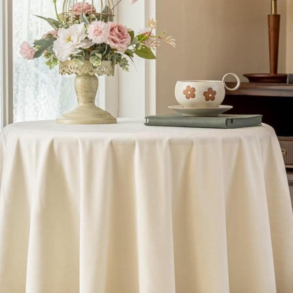 Round Luxurious Stretch Velvet Tablecloth - IVORY - Washable Table Cover for Party Wedding Baby Shower Dinning Decoration. Choose size Below