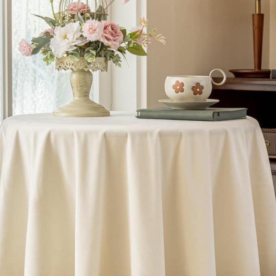Round Luxurious Stretch Velvet Tablecloth - IVORY - Washable Table Cover for Party Wedding Baby Shower Dinning Decoration. Choose size Below