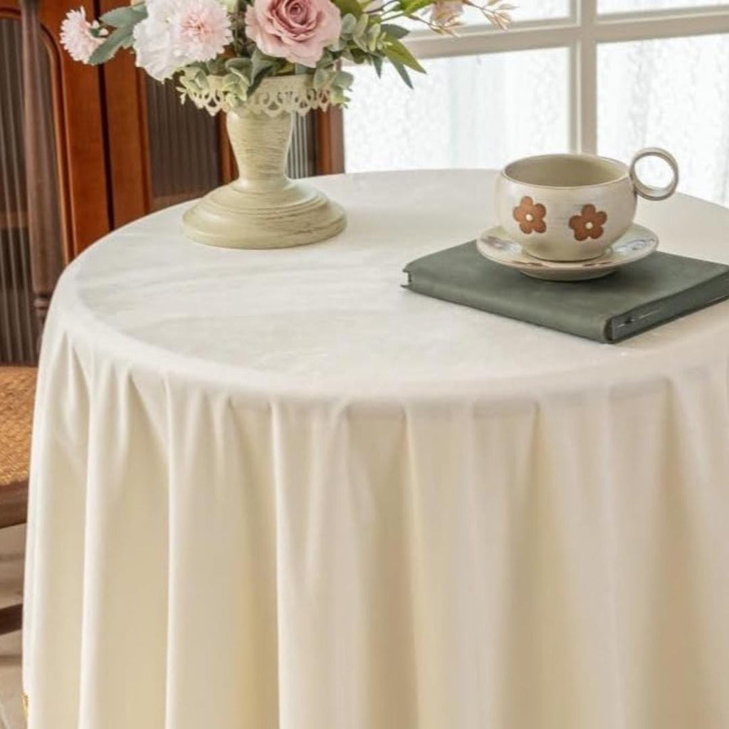 Round Luxurious Stretch Velvet Tablecloth - IVORY - Washable Table Cover for Party Wedding Baby Shower Dinning Decoration. Choose size Below
