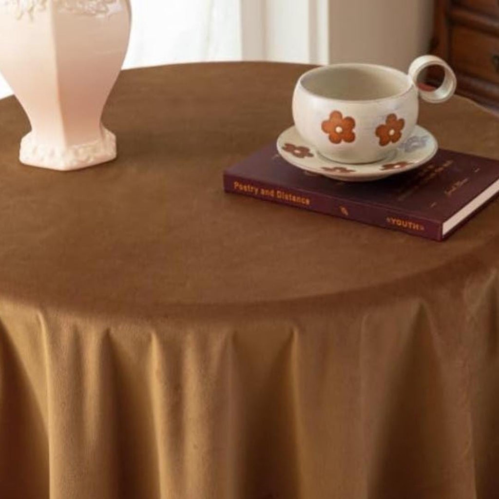 Round Luxurious Stretch Velvet Tablecloth - CAMEL - Washable Table Cover for Party Wedding Baby Shower Dinning Decoration. Choose size Below