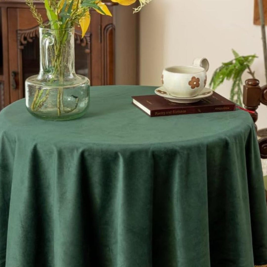 Round Luxurious Stretch Velvet Tablecloth - HUNTER - Washable Table Cover for Party Wedding Baby Shower Dinning Decoration. Choose size