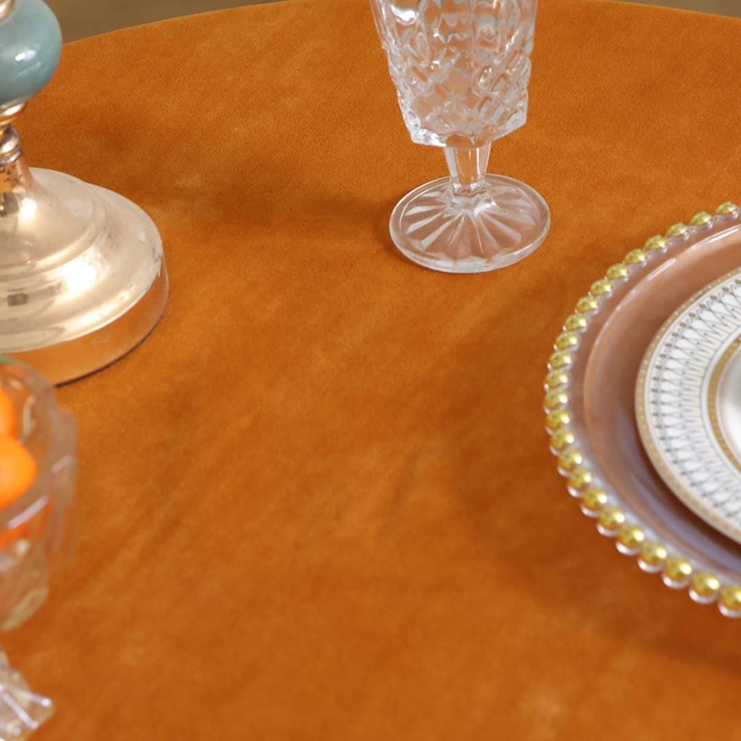 Round Luxurious Stretch Velvet Tablecloth - ORANGE - Washable Table Cover for Party Wedding Baby Shower Dinning Decoration. Choose size