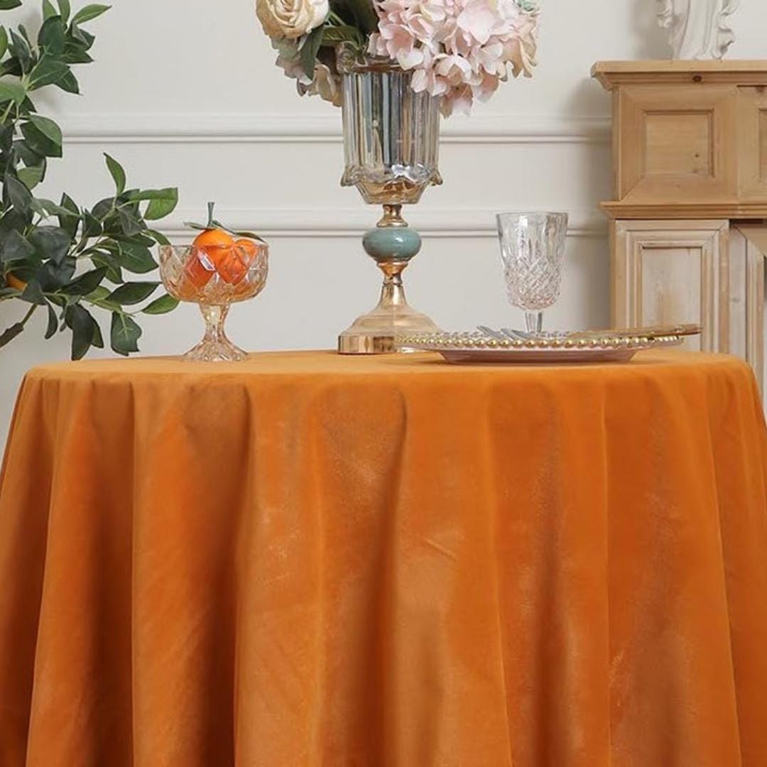 Round Luxurious Stretch Velvet Tablecloth - ORANGE - Washable Table Cover for Party Wedding Baby Shower Dinning Decoration. Choose size