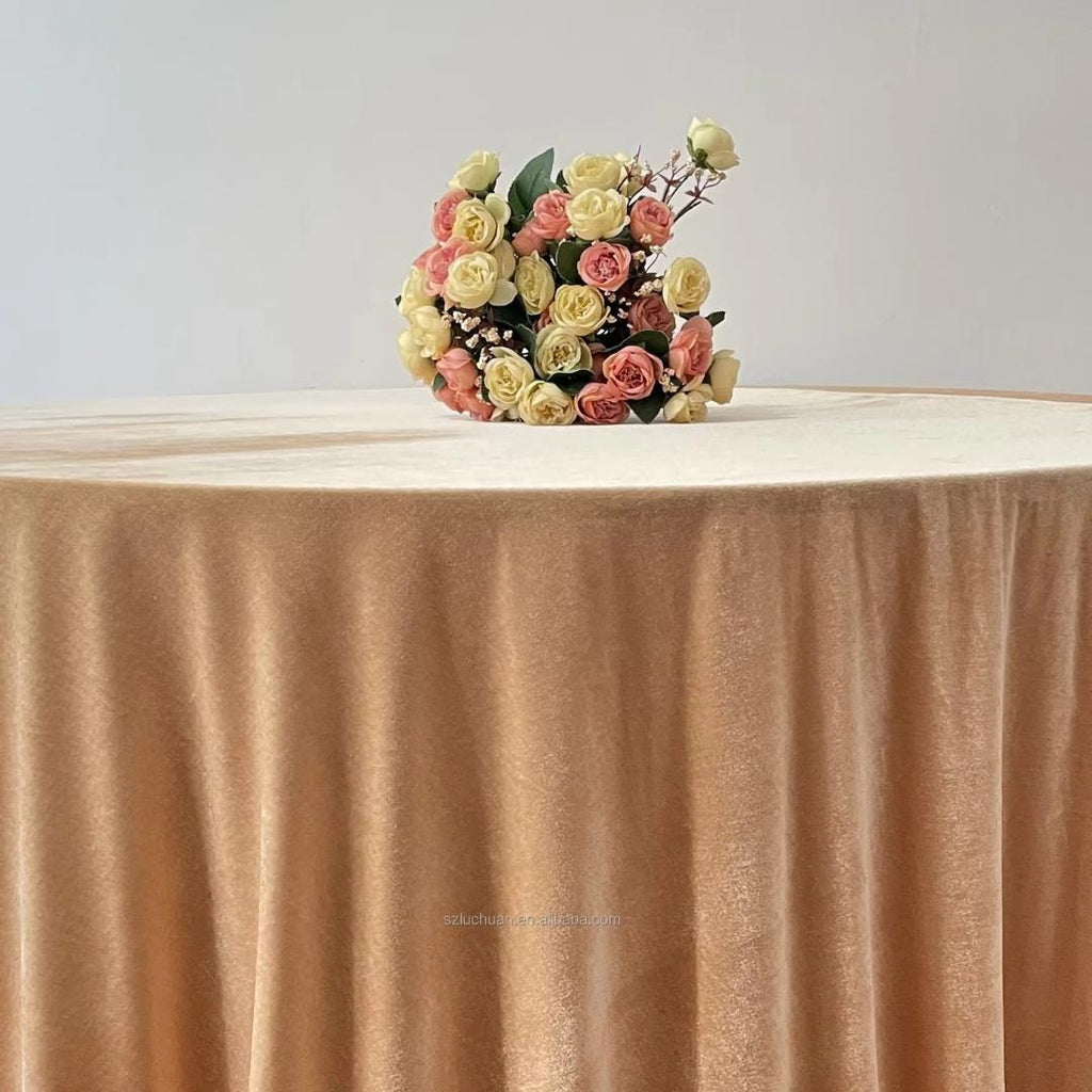 Round Luxurious Stretch Velvet Tablecloth - CHAMPAGNE - Washable Table Cover for Party Wedding Baby Shower Dinning Decoration. Choose size