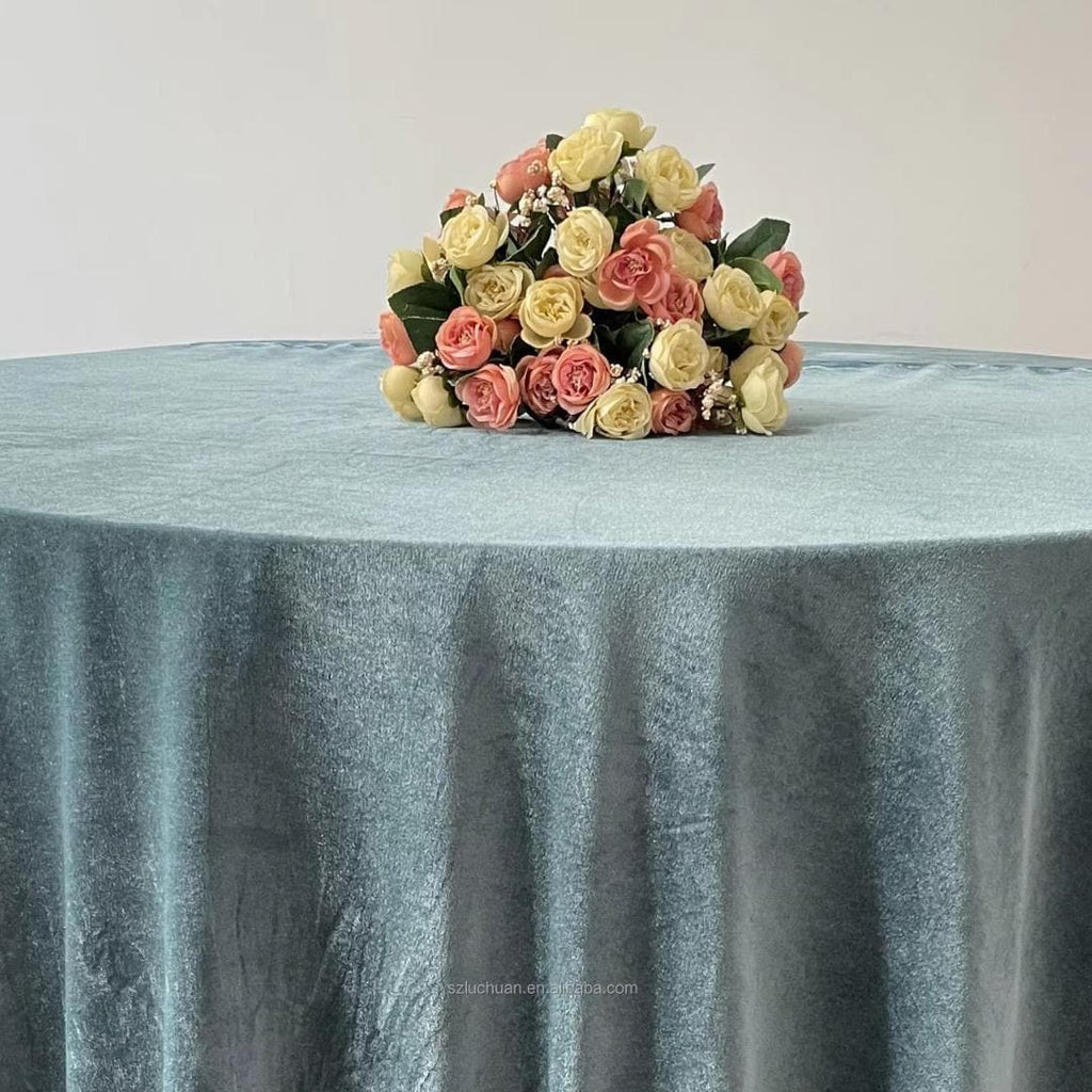 Round Luxurious Stretch Velvet Tablecloth - DUSTY BLUE - Washable Table Cover for Party Wedding Baby Shower Dinning Decoration. Choose size
