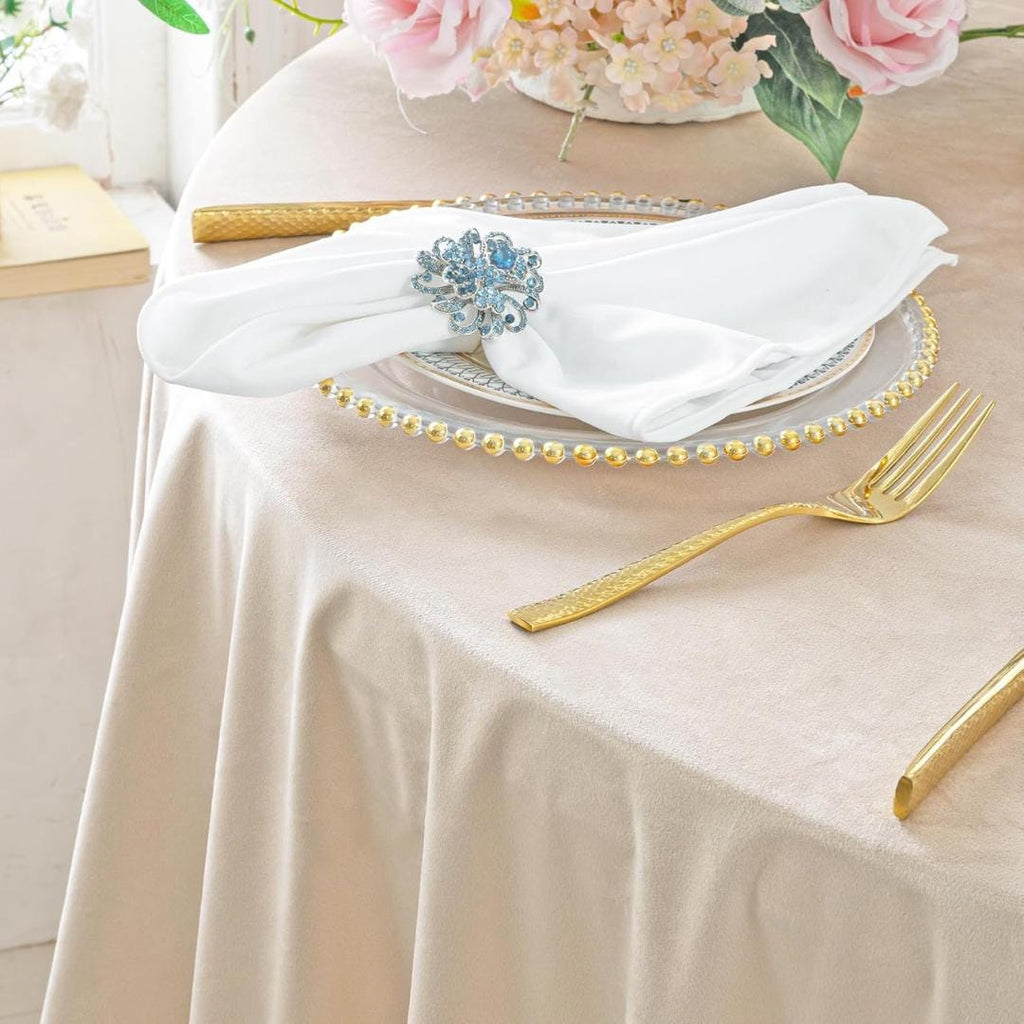 Round Luxurious Royal Velvet Tablecloth - IVORY - Washable Table Cover for Party Wedding Baby Shower Dinning Decoration. Choose size Below