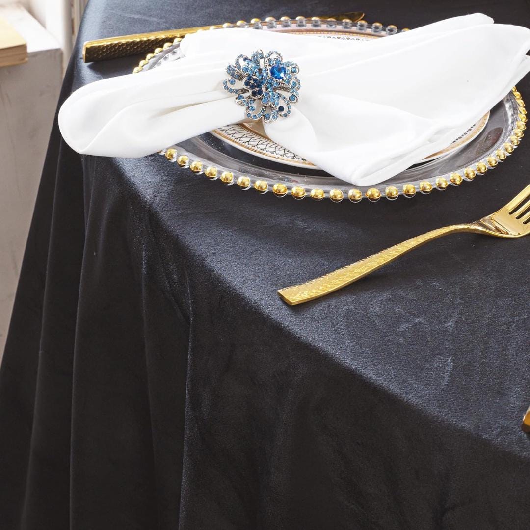Round Luxurious Royal Velvet Tablecloth - BLACK - Washable Table Cover for Party Wedding Baby Shower Dinning Decoration. Choose size Below