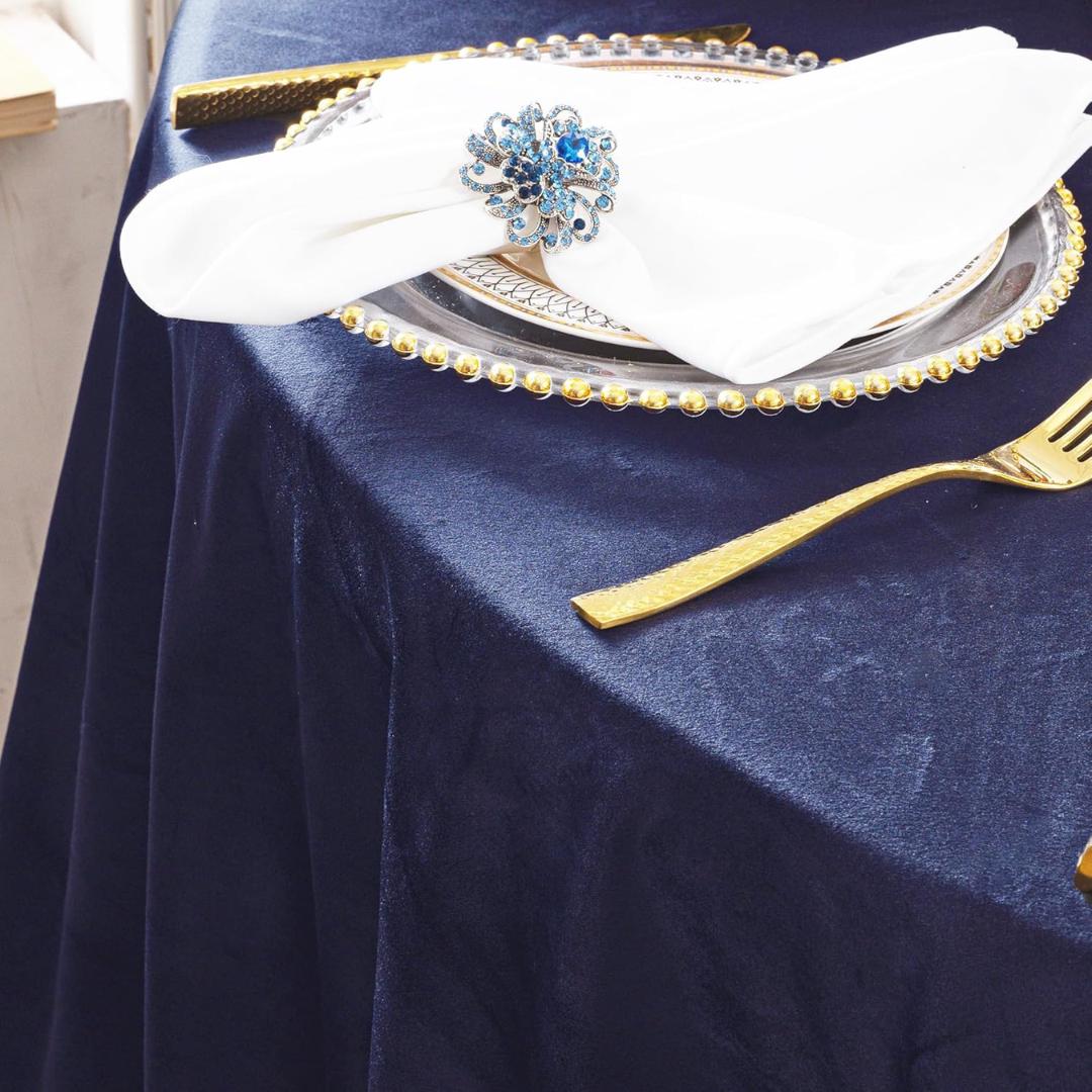 Round Luxurious Royal Velvet Tablecloth - NAVY - Washable Table Cover for Party Wedding Baby Shower Dinning Decoration. Choose size Below