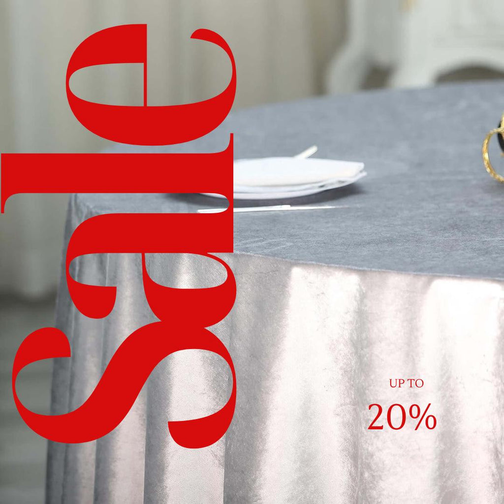 Round Luxurious Royal Velvet Tablecloth - SILVER - Washable Table Cover for Party Wedding Baby Shower Dinning Decoration. Choose size