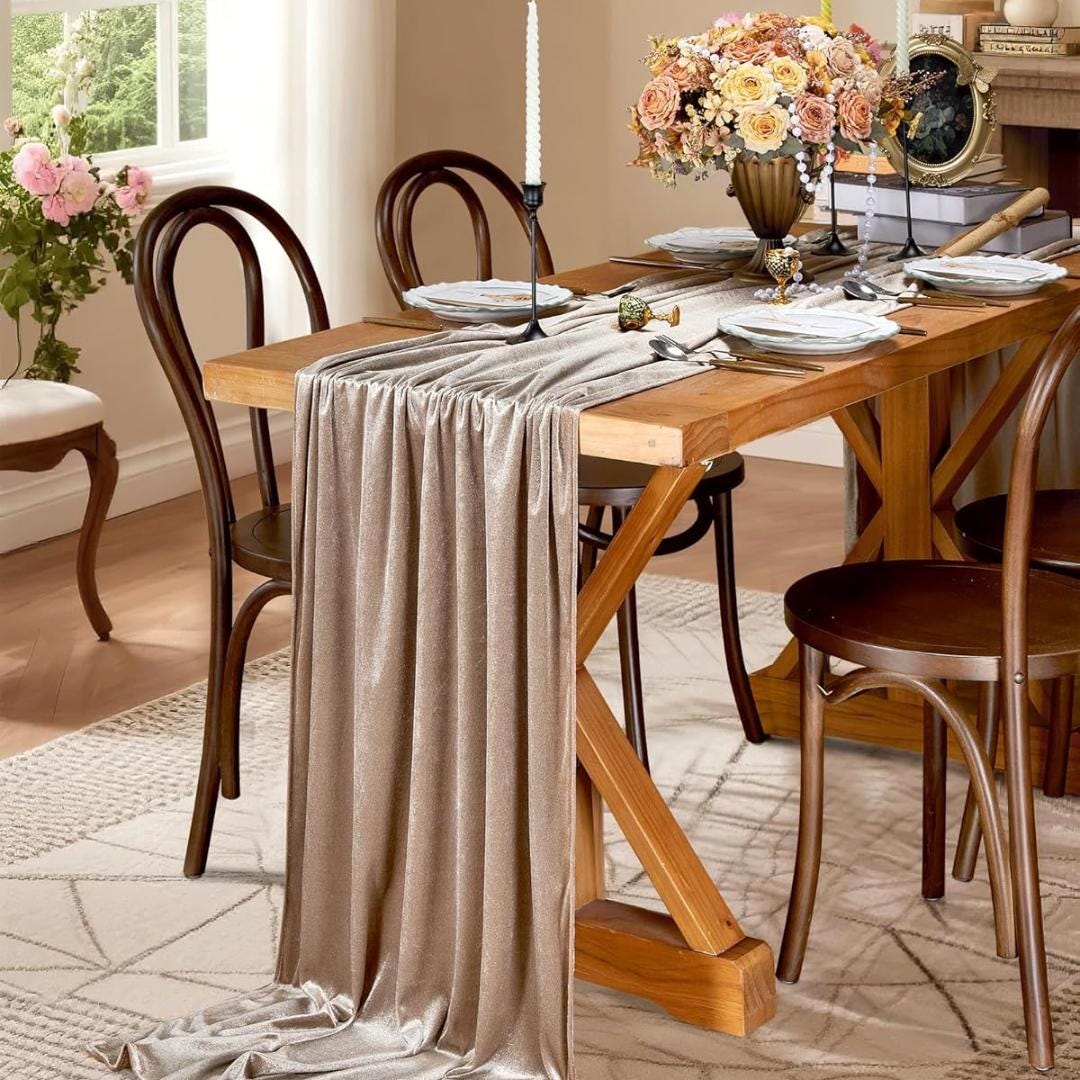 29" x 120" CHAMPAGNE - Luxurious Royal Velvet Table Runner, 10ft Wedding Reception Decorations Soft Velvet Fabric & Wedding Runners