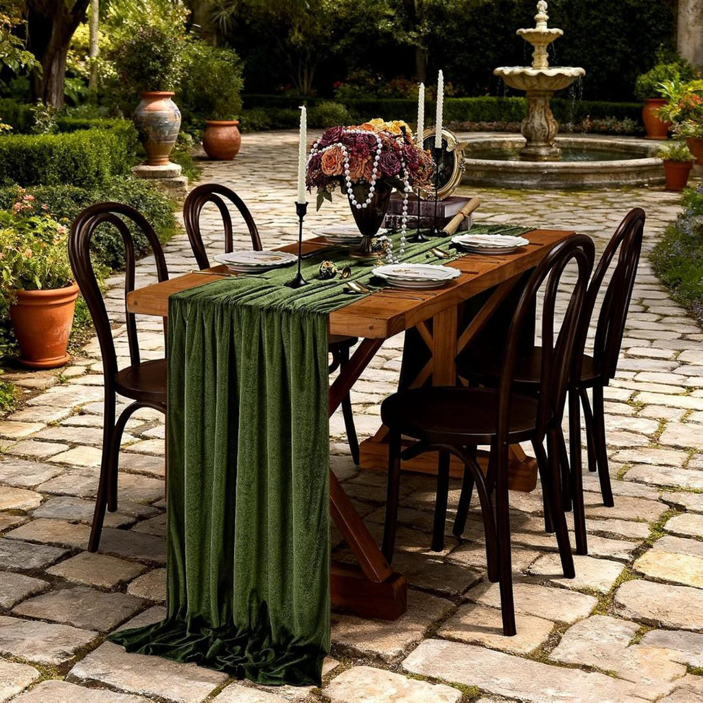 29" x 120" DK OLIVE - Luxurious Royal Velvet Table Runner, 10ft Wedding Reception Decorations Soft Velvet Fabric & Wedding Runners
