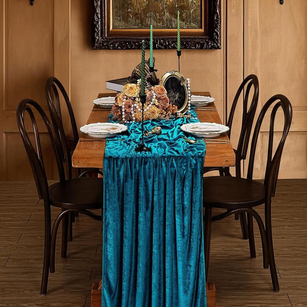 29" x 120" TEAL - Luxurious Royal Velvet Table Runner, 10ft Wedding Reception Decorations Soft Velvet Fabric & Wedding Runners
