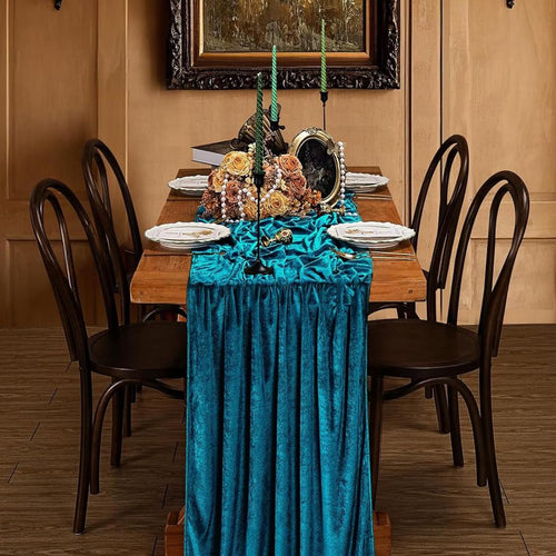 29" x 120" TEAL - Luxurious Royal Velvet Table Runner, 10ft Wedding Reception Decorations Soft Velvet Fabric & Wedding Runners