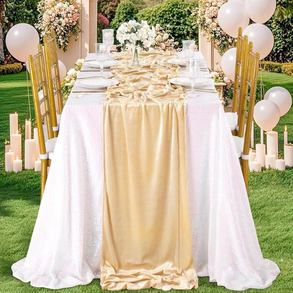29" x 120" CREAM - Luxurious Royal Velvet Table Runner, 10ft Wedding Reception Decorations Soft Velvet Fabric & Wedding Runners