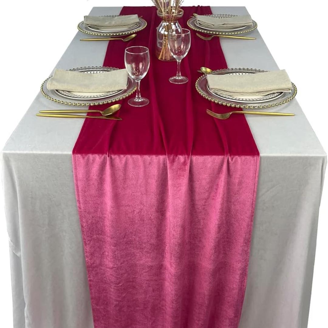29" x 120" FUCHSIA - Luxurious Royal Velvet Table Runner, 10ft Wedding Reception Decorations Soft Velvet Fabric & Wedding Runners
