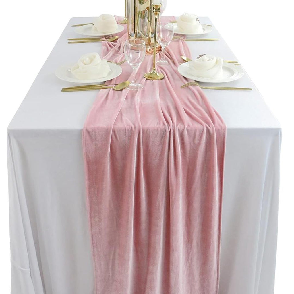29" x 120" BLUSHPINK - Luxurious Royal Velvet Table Runner, 10ft Wedding Reception Decorations Soft Velvet Fabric & Wedding Runners