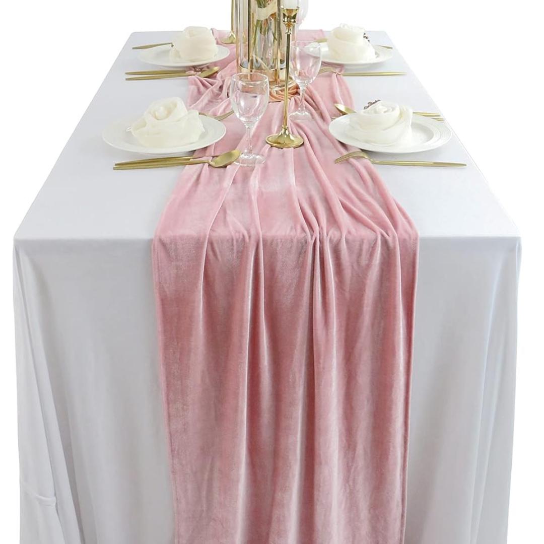 29" x 120" BLUSHPINK - Luxurious Royal Velvet Table Runner, 10ft Wedding Reception Decorations Soft Velvet Fabric & Wedding Runners