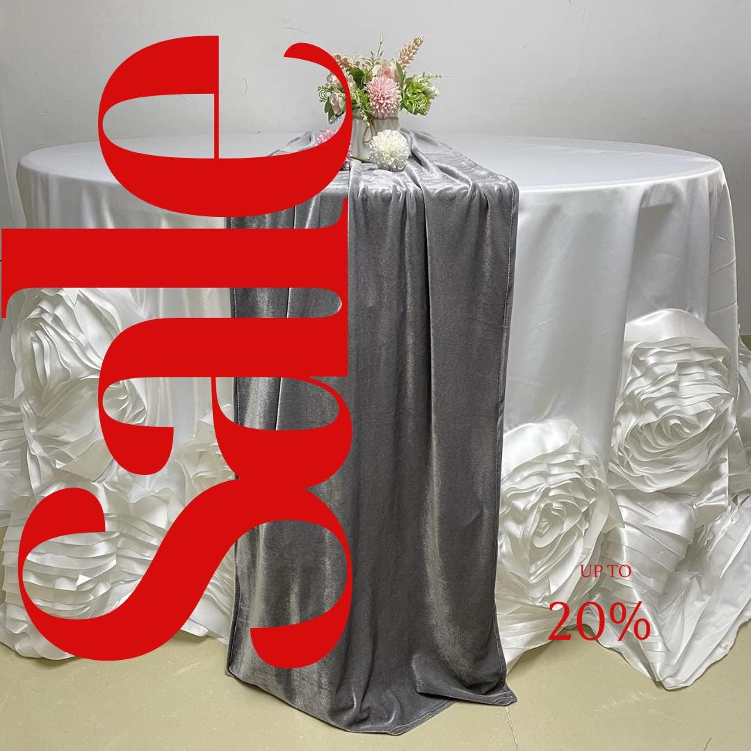 29" x 120" GRAY - Luxurious Royal Velvet Table Runner, 10ft Wedding Reception Decorations Soft Velvet Fabric & Wedding Runners