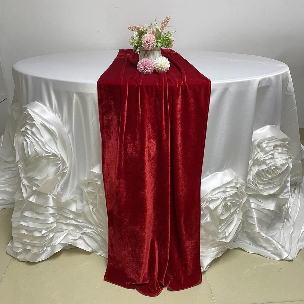 29" x 120" DK RED - Luxurious Royal Velvet Table Runner, 10ft Wedding Reception Decorations Soft Velvet Fabric & Wedding Runners