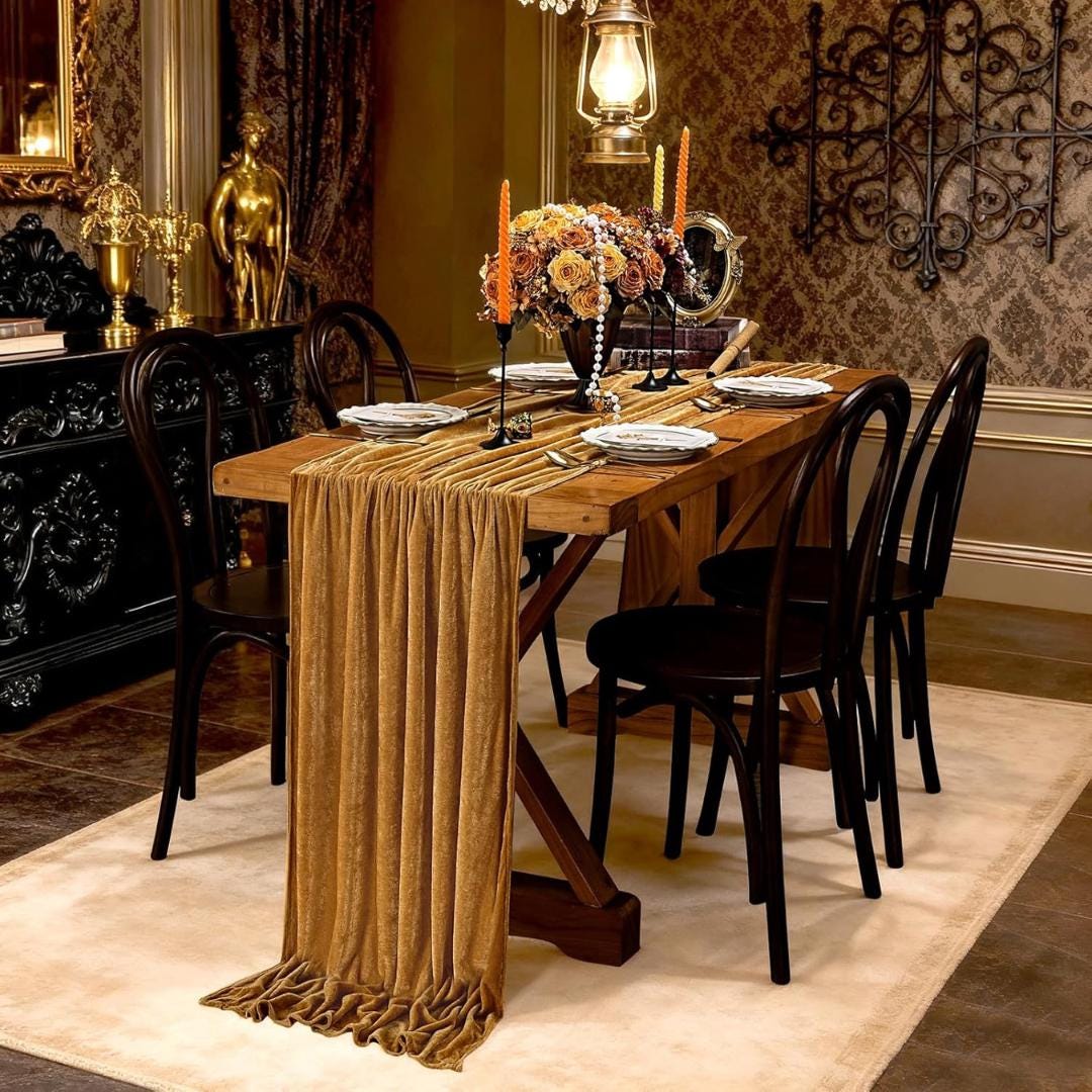 29" x 120" GOLD - Luxurious Royal Velvet Table Runner, 10ft Wedding Reception Decorations Soft Velvet Fabric & Wedding Runners
