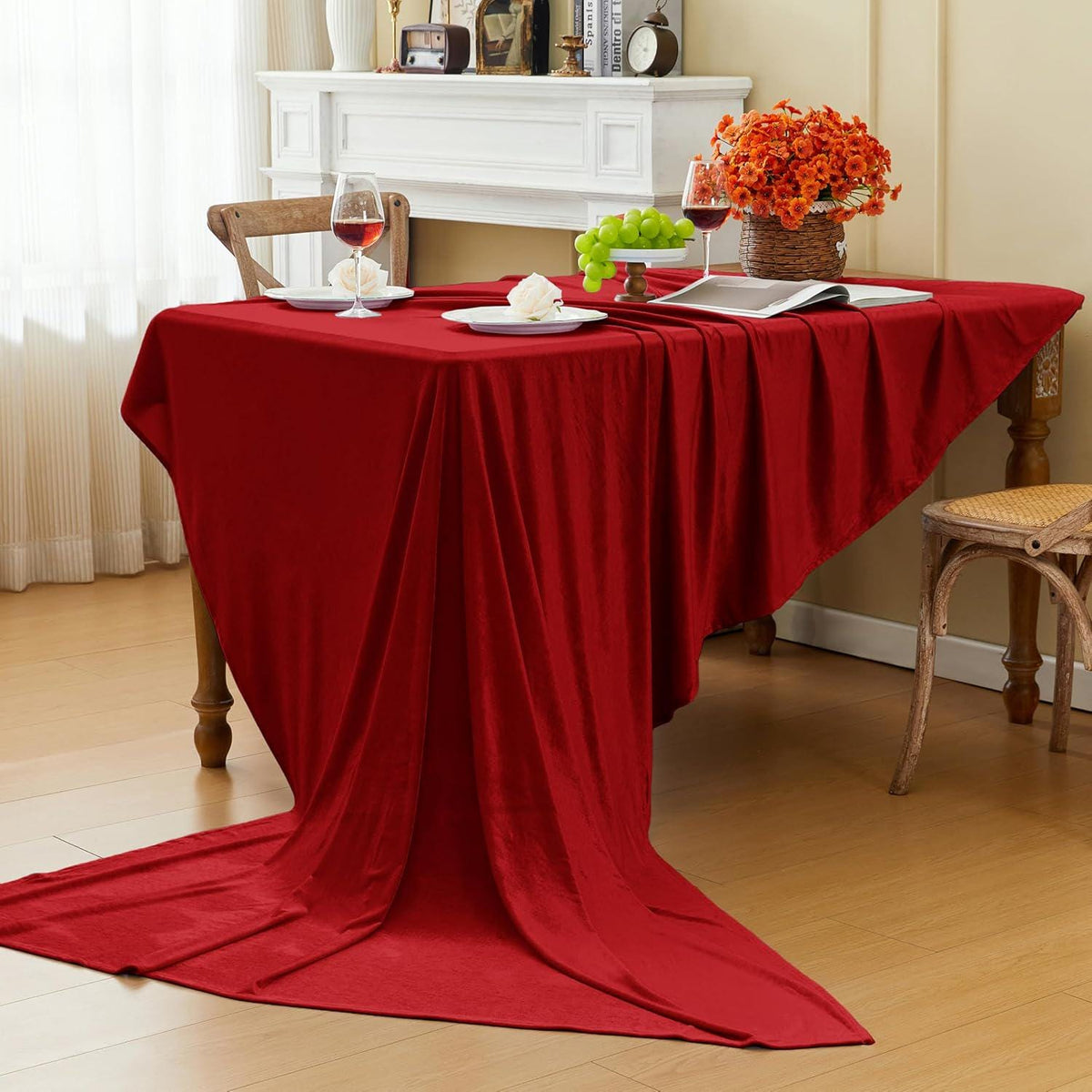Rectangular Stretch Velvet Tablecloth -RED -  Luxurious Table Cover Beautiful for Weddings, Parties, Baby Showers and Events. Choose Size