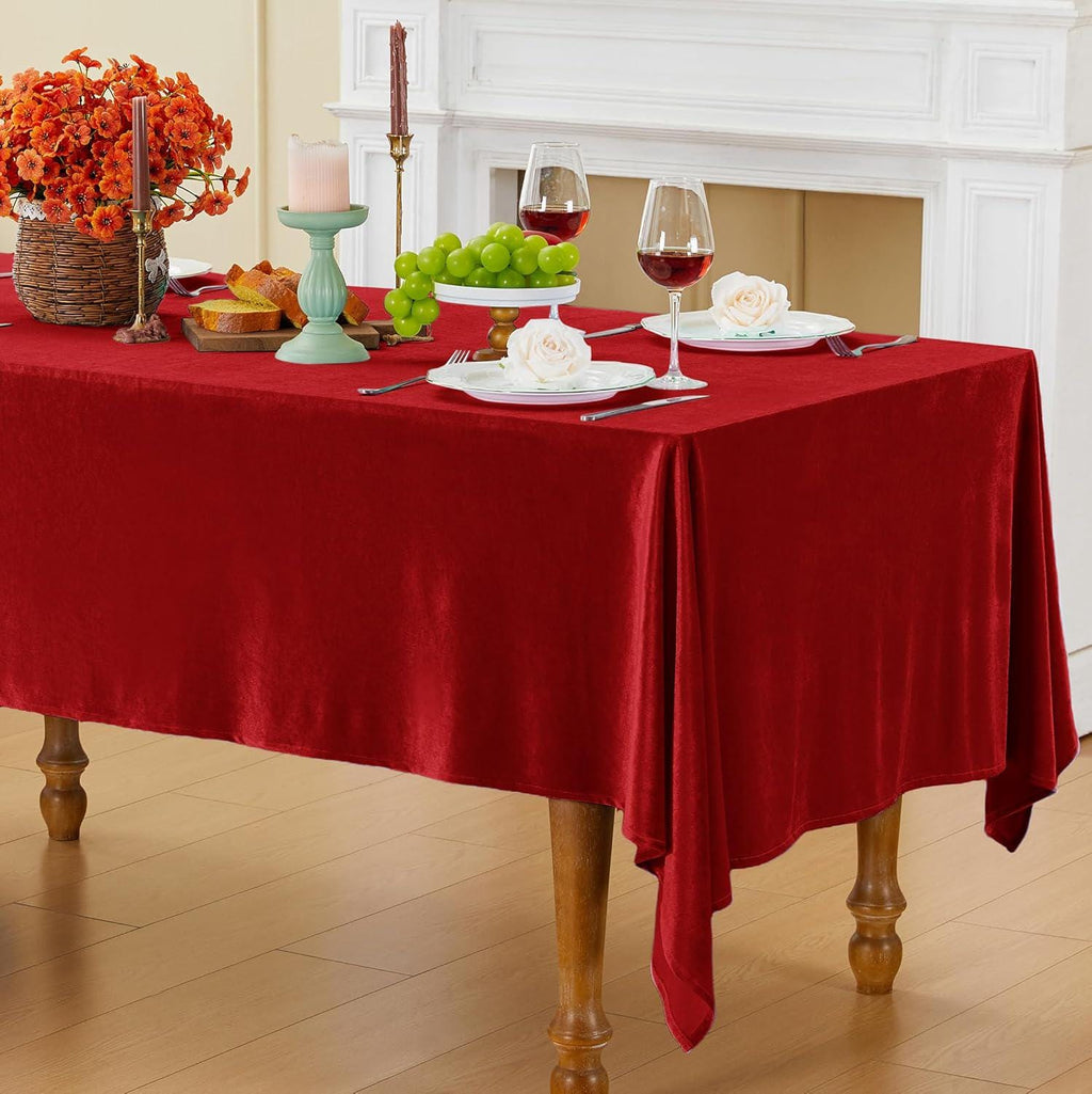 Rectangular Stretch Velvet Tablecloth -RED -  Luxurious Table Cover Beautiful for Weddings, Parties, Baby Showers and Events. Choose Size