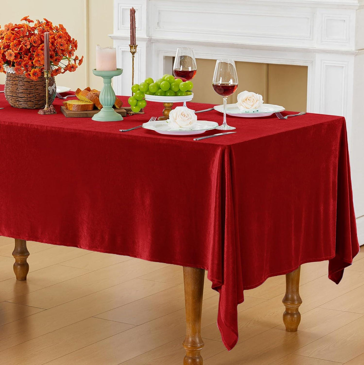 Rectangular Stretch Velvet Tablecloth -RED -  Luxurious Table Cover Beautiful for Weddings, Parties, Baby Showers and Events. Choose Size