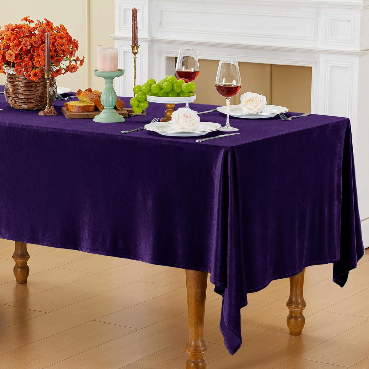 Rectangular Stretch Velvet Tablecloth - PURPLE - Luxurious Table Cover Beautiful for Weddings, Parties, Baby Showers and Events. Choose Size