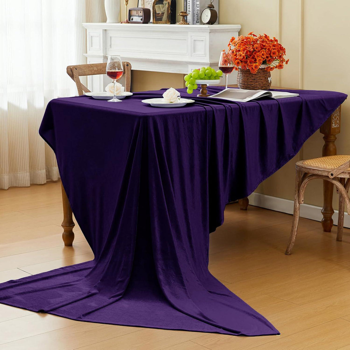 Rectangular Stretch Velvet Tablecloth - PURPLE - Luxurious Table Cover Beautiful for Weddings, Parties, Baby Showers and Events. Choose Size