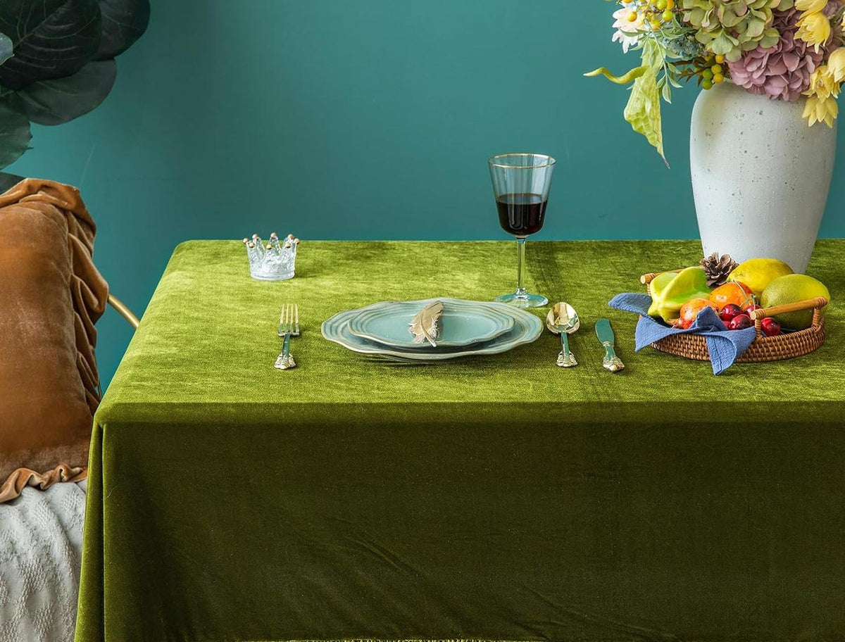 Rectangular Stretch Velvet Tablecloth - OLIVE -  Luxurious Table Cover Beautiful for Weddings, Parties, Baby Showers and Events. Choose Size