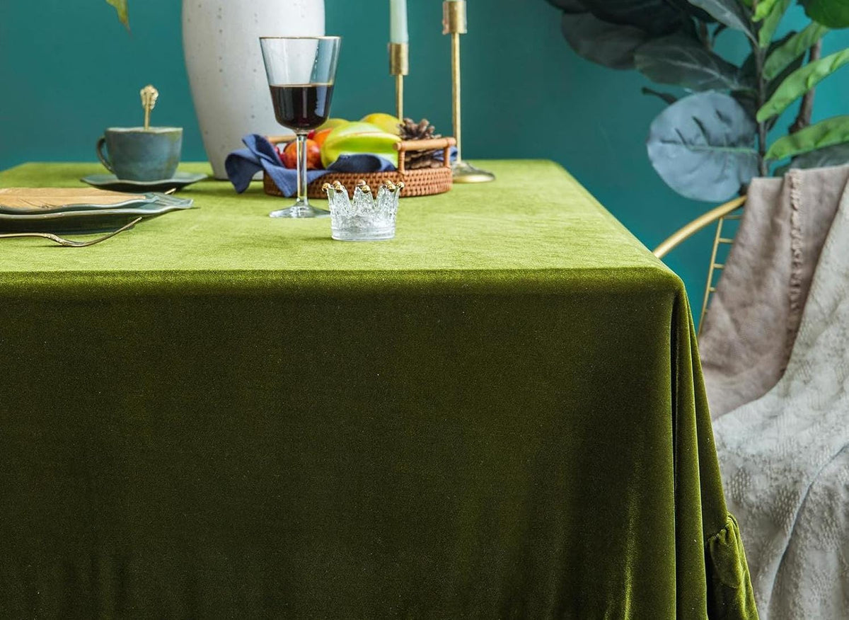 Rectangular Stretch Velvet Tablecloth - OLIVE -  Luxurious Table Cover Beautiful for Weddings, Parties, Baby Showers and Events. Choose Size