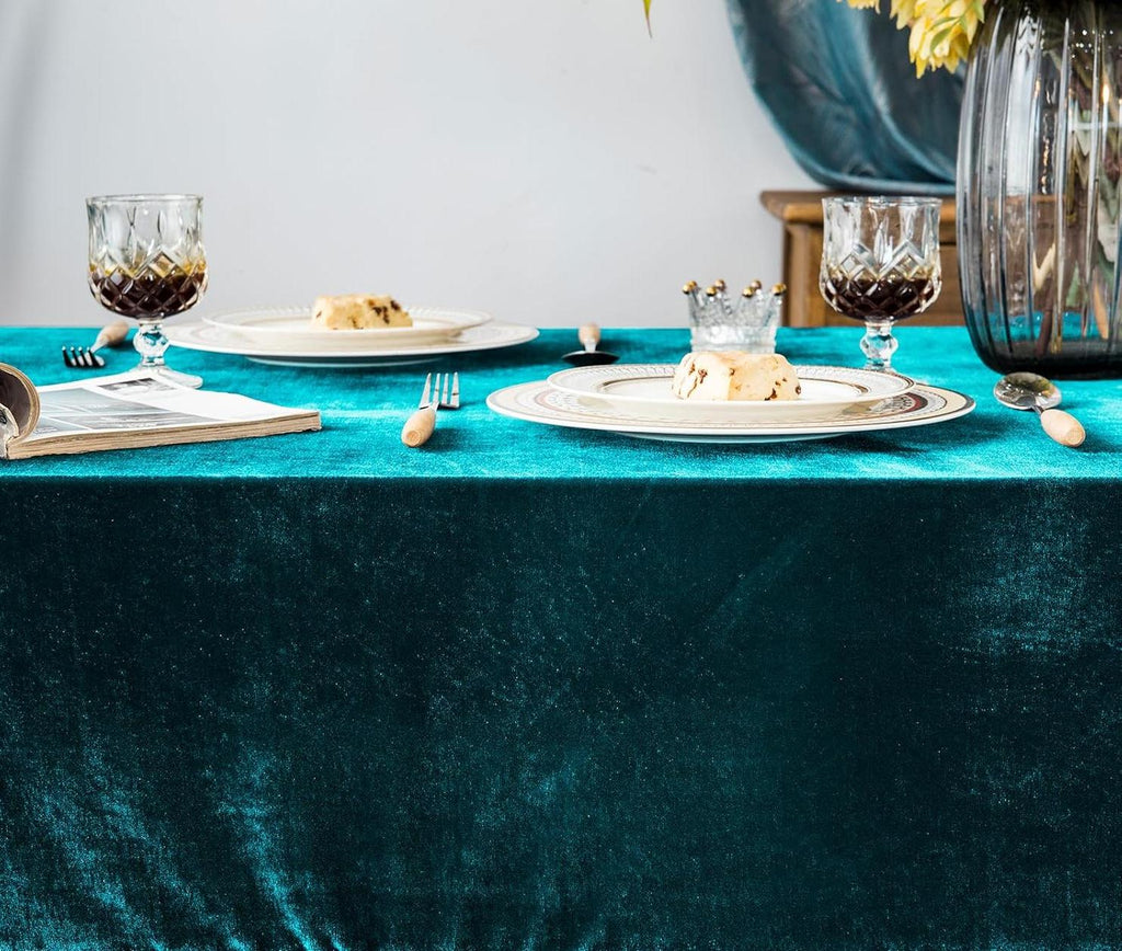 Rectangular Stretch Velvet Tablecloth - TEAL -  Luxurious Table Cover Beautiful for Weddings, Parties, Baby Showers and Events. Choose Size