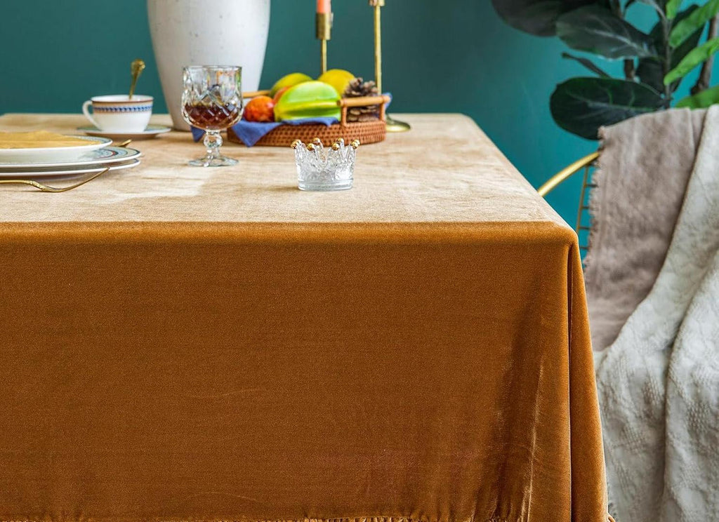 Rectangular Stretch Velvet Tablecloth - GOLD -  Luxurious Table Cover Beautiful for Weddings, Parties, Baby Showers and Events. Choose Size