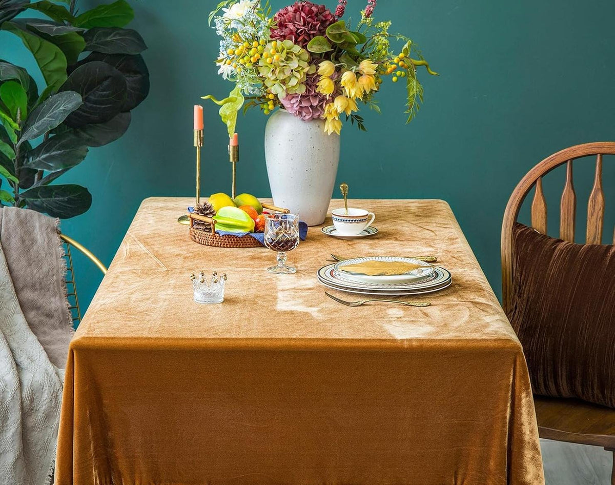 Rectangular Stretch Velvet Tablecloth - GOLD -  Luxurious Table Cover Beautiful for Weddings, Parties, Baby Showers and Events. Choose Size