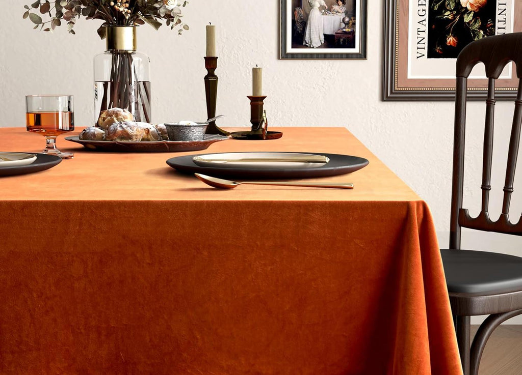 Rectangular Stretch Velvet Tablecloth - RUST -  Luxurious Table Cover Beautiful for Weddings, Parties, Baby Showers and Events. Choose Size