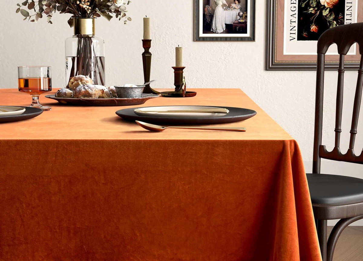 Rectangular Stretch Velvet Tablecloth - RUST -  Luxurious Table Cover Beautiful for Weddings, Parties, Baby Showers and Events. Choose Size