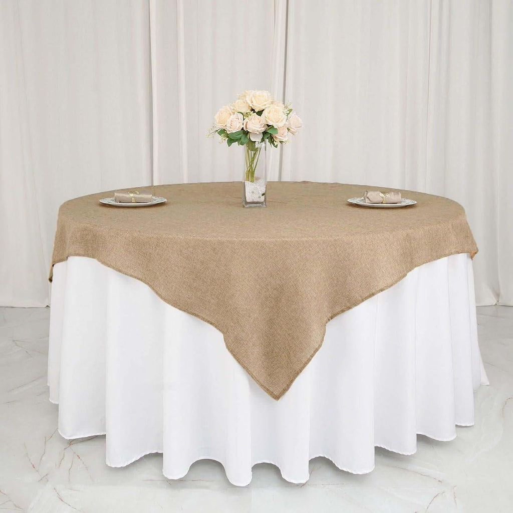 Rustic Burlap Tablecloth/Square Tablecloth Overlay 60" x 60" Natural Tone Square Tablecloth Cover