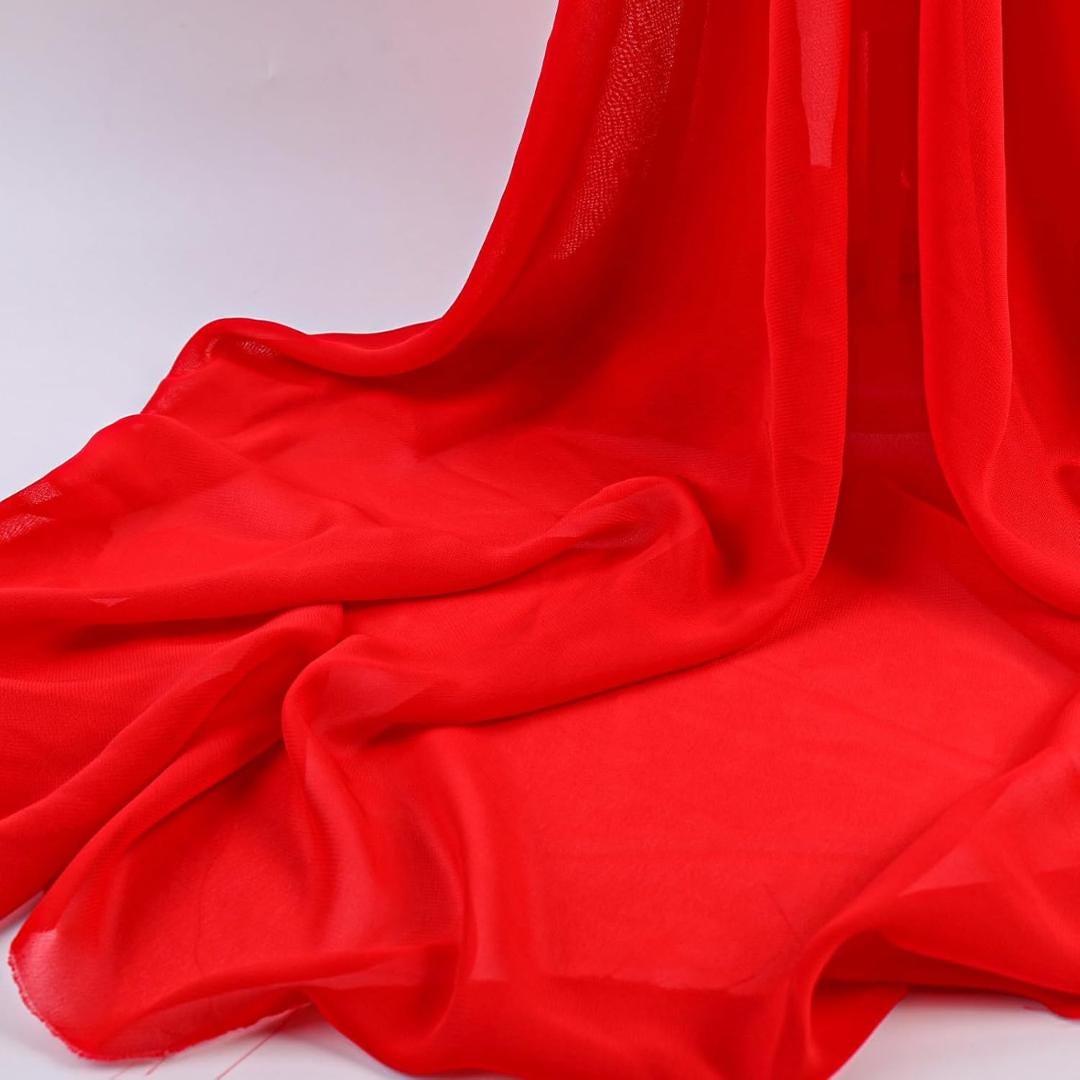 CHIFFON FABRIC - RED - Polyester Soft Light Weight, Sheer, See Through Chiffon Fabric Sold By The Yard.