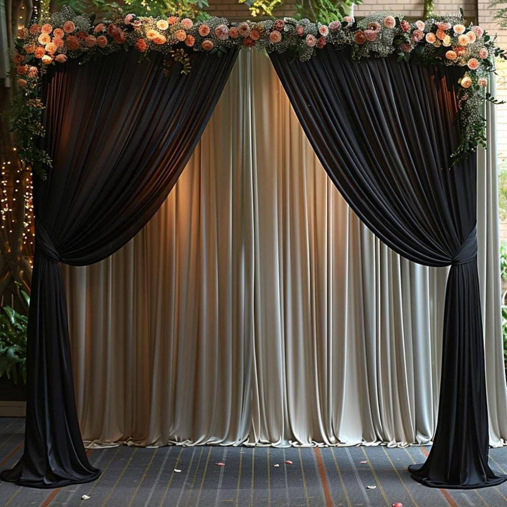 10Ftx10Ft - BLACK - Wrinkle Free Backdrop Curtains for Parties  - 2 Panels 5x10ft Interlock Backdrop for Weddings Birthday Party Curtains