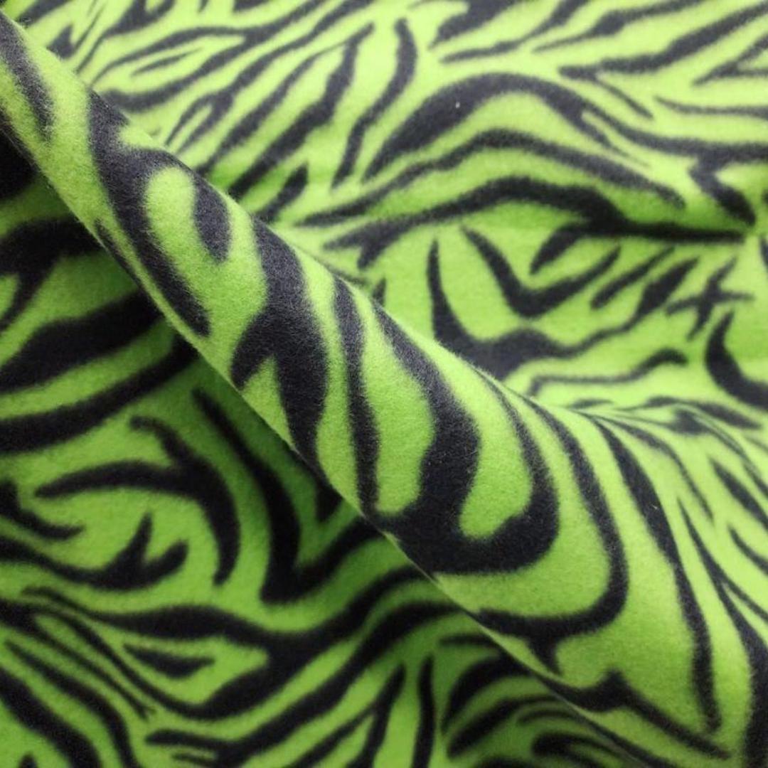 LIME/BLACK - Zebra Print - Anti Pill Theme Fleece Fabric, 60” Inches Wide – Sold By The Yard